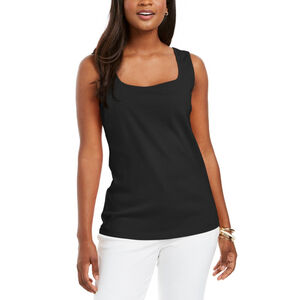 Karen Scott Women's XS Black Square-Neck 100% Cotton Tank Top NWT